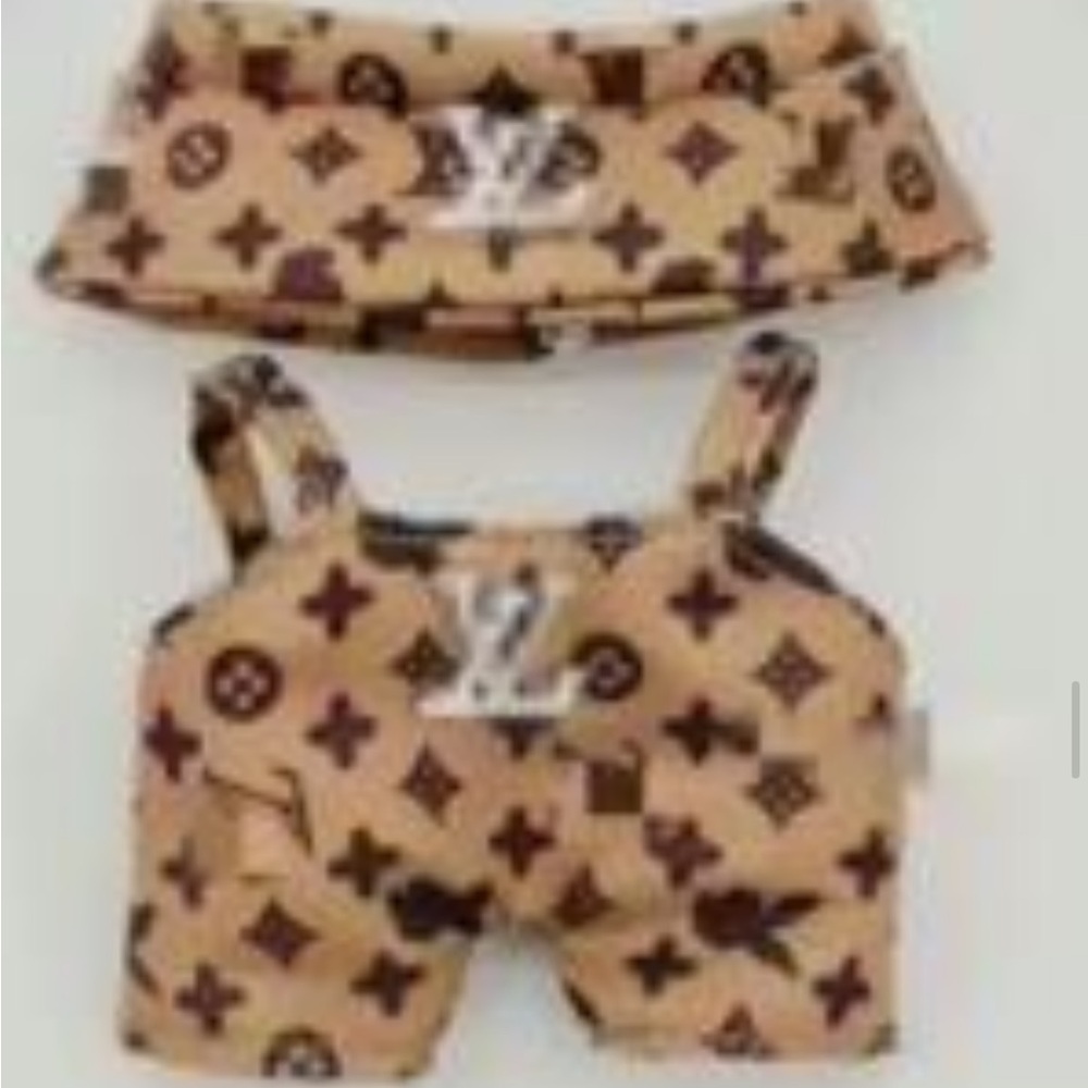 Labubu clothes- Logo LV brown overalls & hat. New